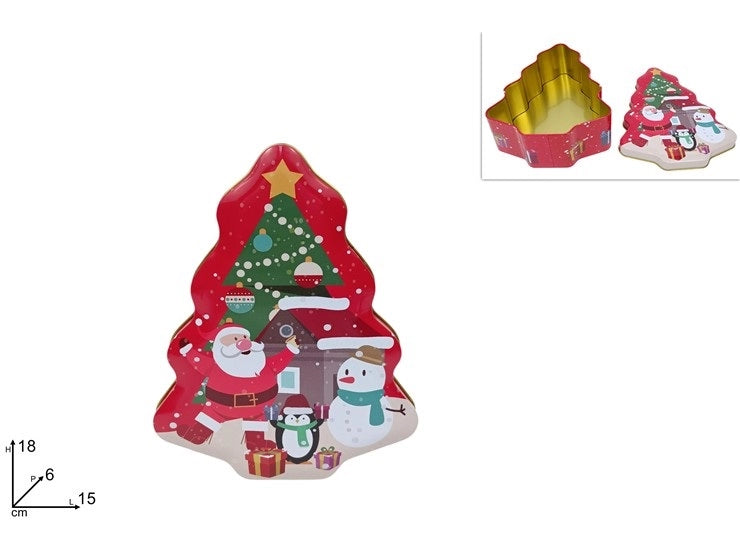 1 Pezzo Scatola in Latta Albero Natale Natalizia 18 x 15 x 6 cm Vari Decori