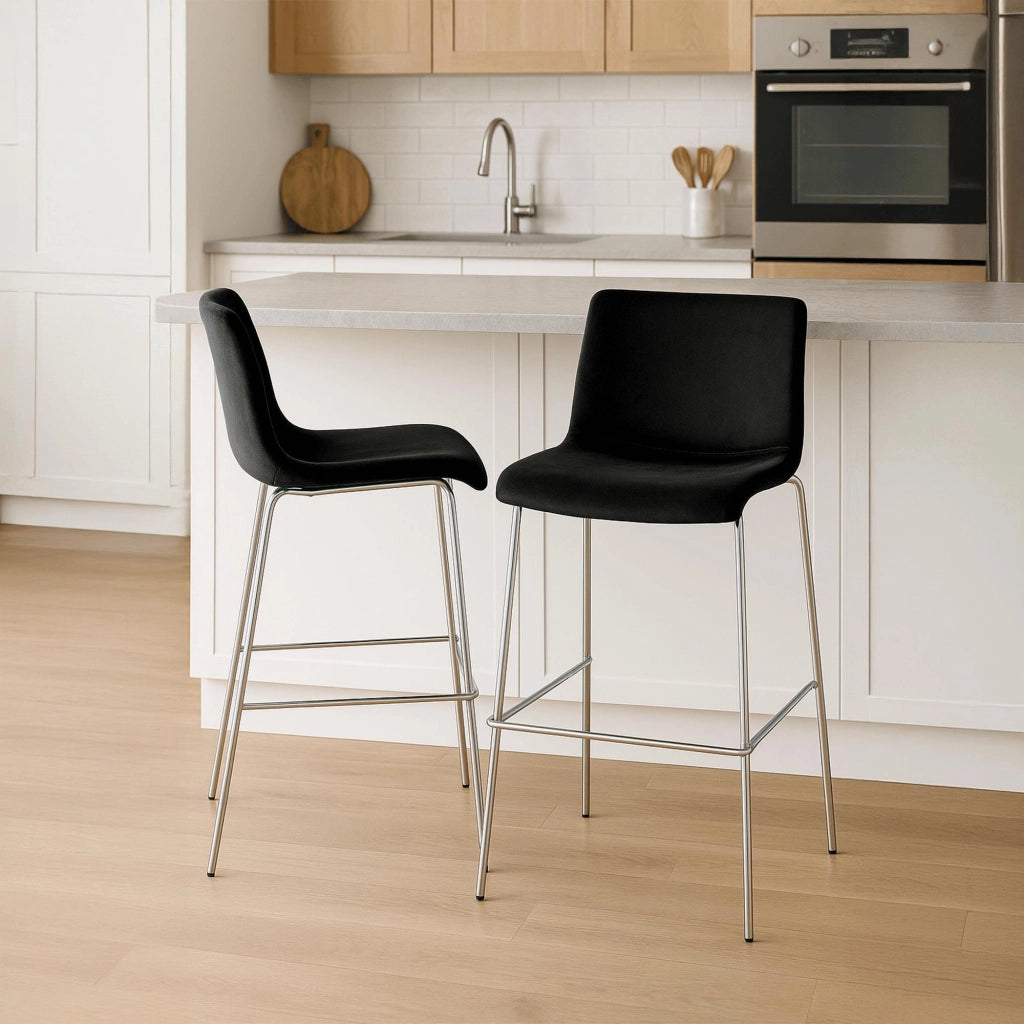 Sgabello Hover Velluto Base a Quattro Gambe Cromata nero