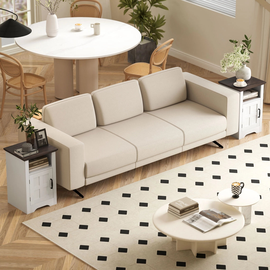 Comodino stile rustico ¨C Xylo ¨C legno bianco e marrone con porta e ripiano 40x35x60 cm
