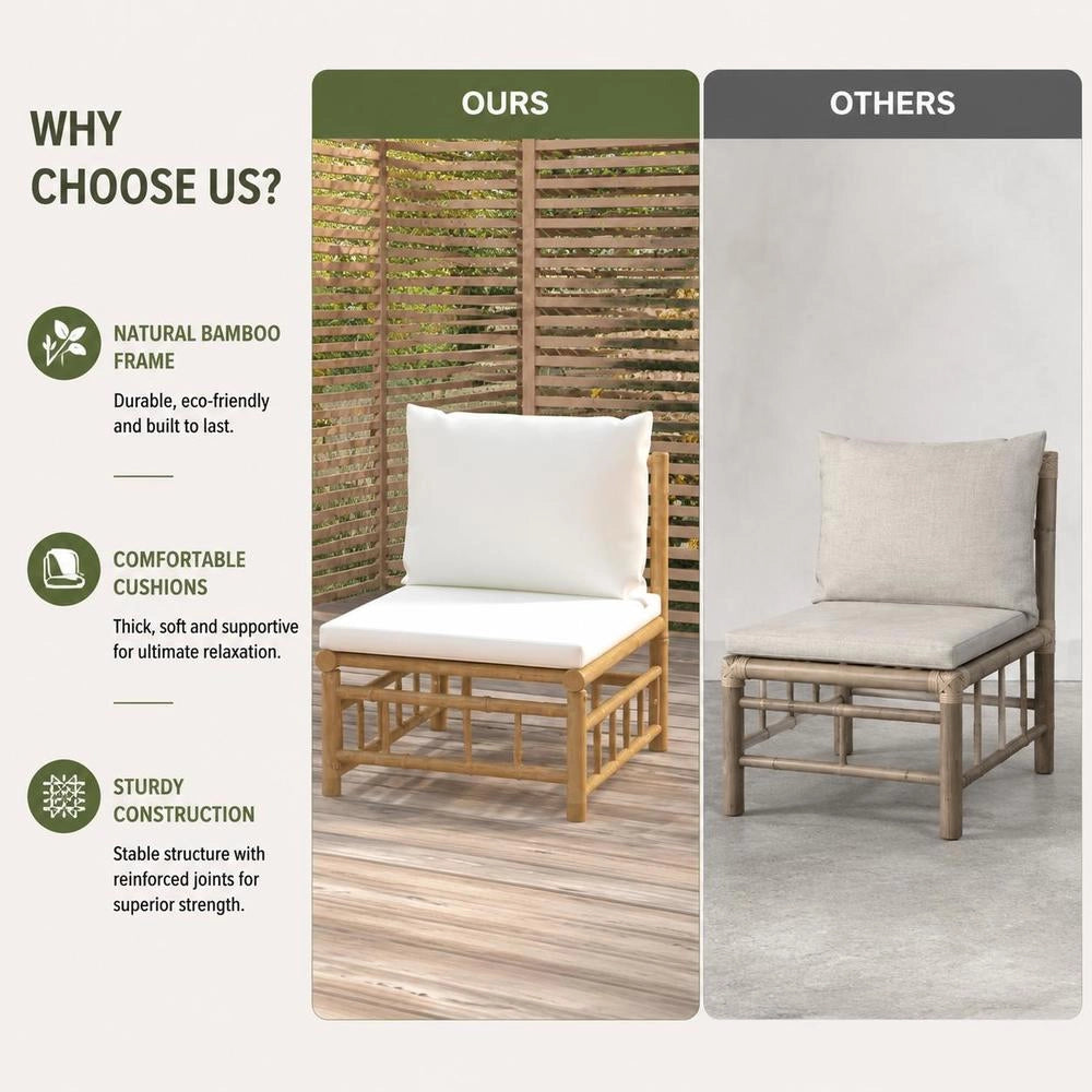 Garden Center Sofa With Cream-white Cushions, Bamboo