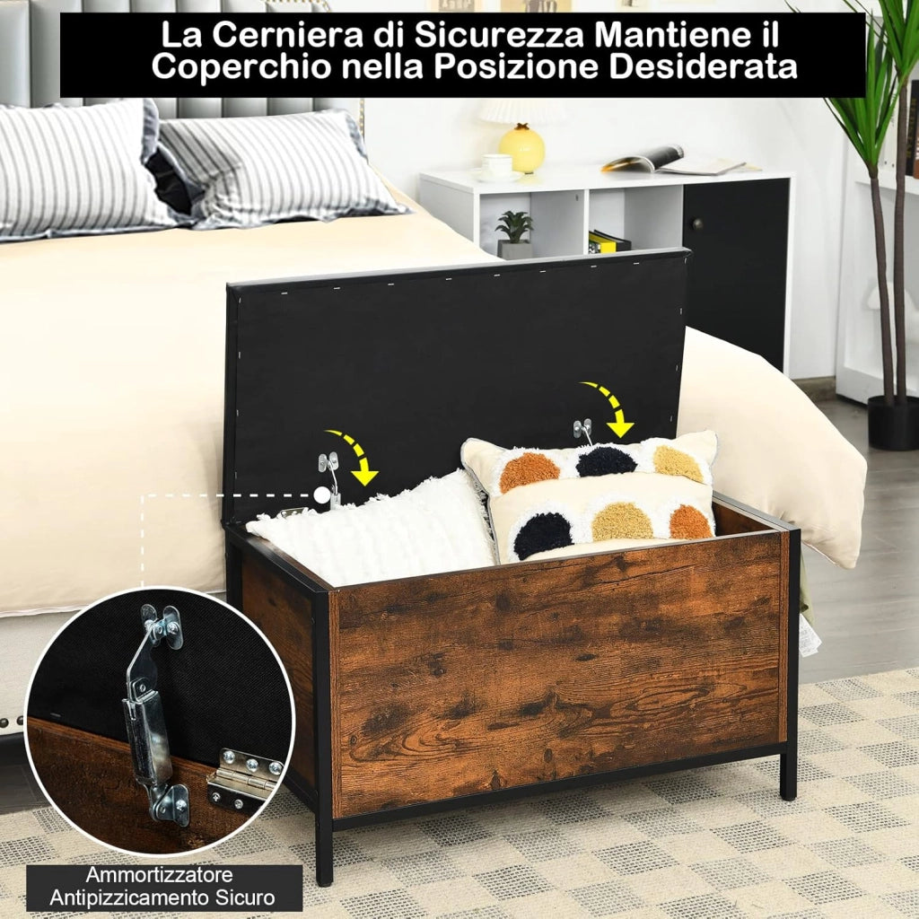 Cassapanca con Coperchio, Panca Contenitore Imbottita da Ingresso, con Struttura in Ferro Resistente, per Ingresso Camera da Letto, 81x40,5x49,5 cm, Carico Massimo 150kg