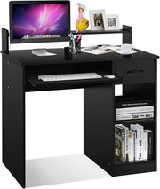 Scrivania da Studio con Cassetti, Tavolo Porta PC per Computer Moderno, con Ripiani, Legno (Nero)