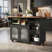 Isola da cucina pieghevole 120 cm con ruote, nero/naturale