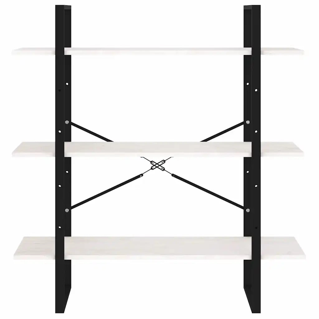 Libreria a 3 Ripiani-Scaffale per Libri-Mobile di Stoccaggio Bianca 100x30x105 cm in Massello di Pino