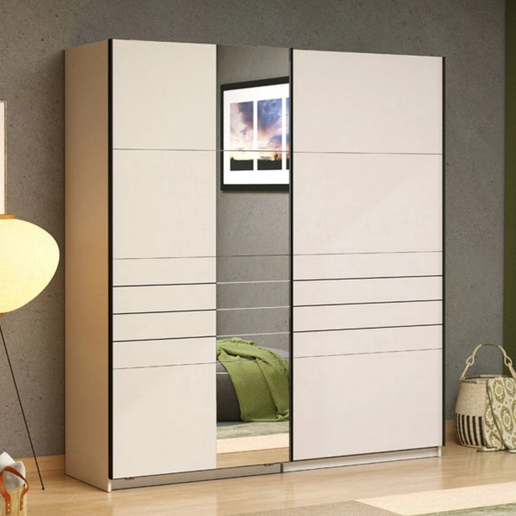 Armadio Camera da Letto Siri, Guardaroba Grande Appendiabiti, 195x217.5h cm Bianco Crema