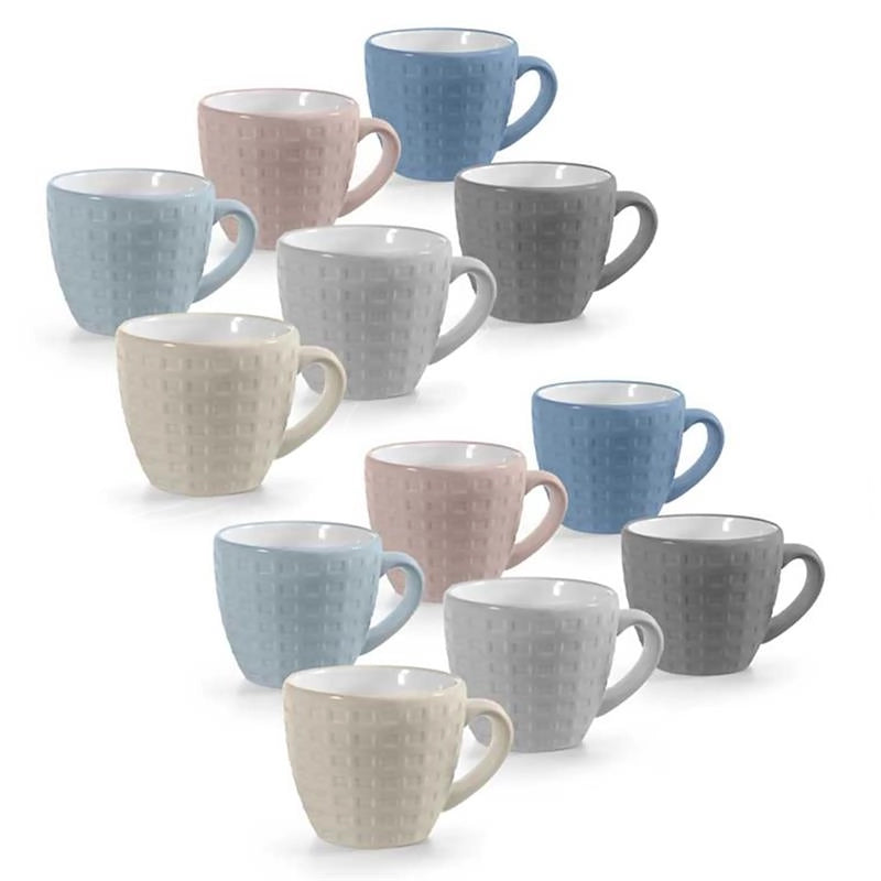 SET 12 TAZZINE DA CAFFÈ IN CERAMICA CON DESIGN A QUADRETTI IN MULTICOLORE