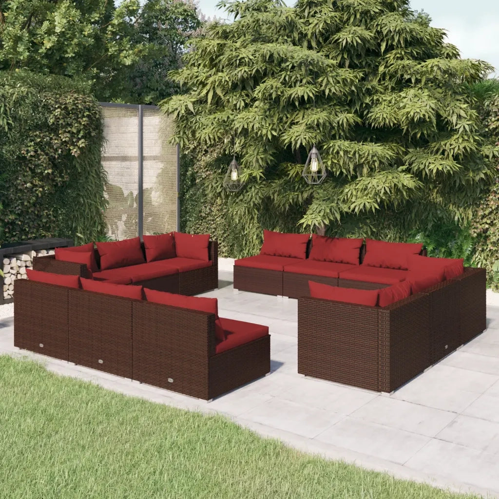 Set Divani da Giardino 12 pz con Cuscini in Polyrattan Marrone 3101587