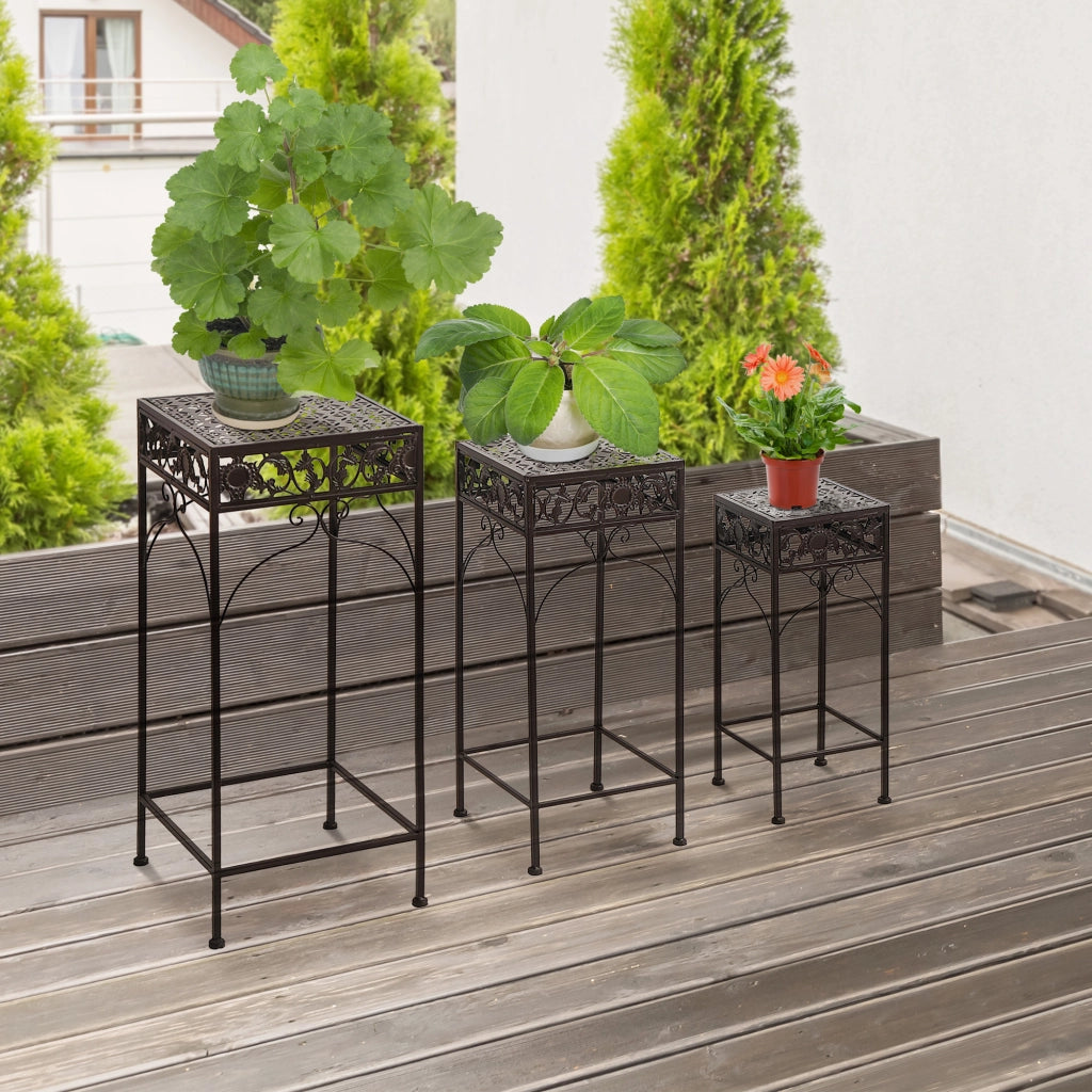 Set Piedistalli Porta Piante in Ferro ¨C zephmum ¨C 3 Pezzi Grigio Antracite 3 Dimensioni