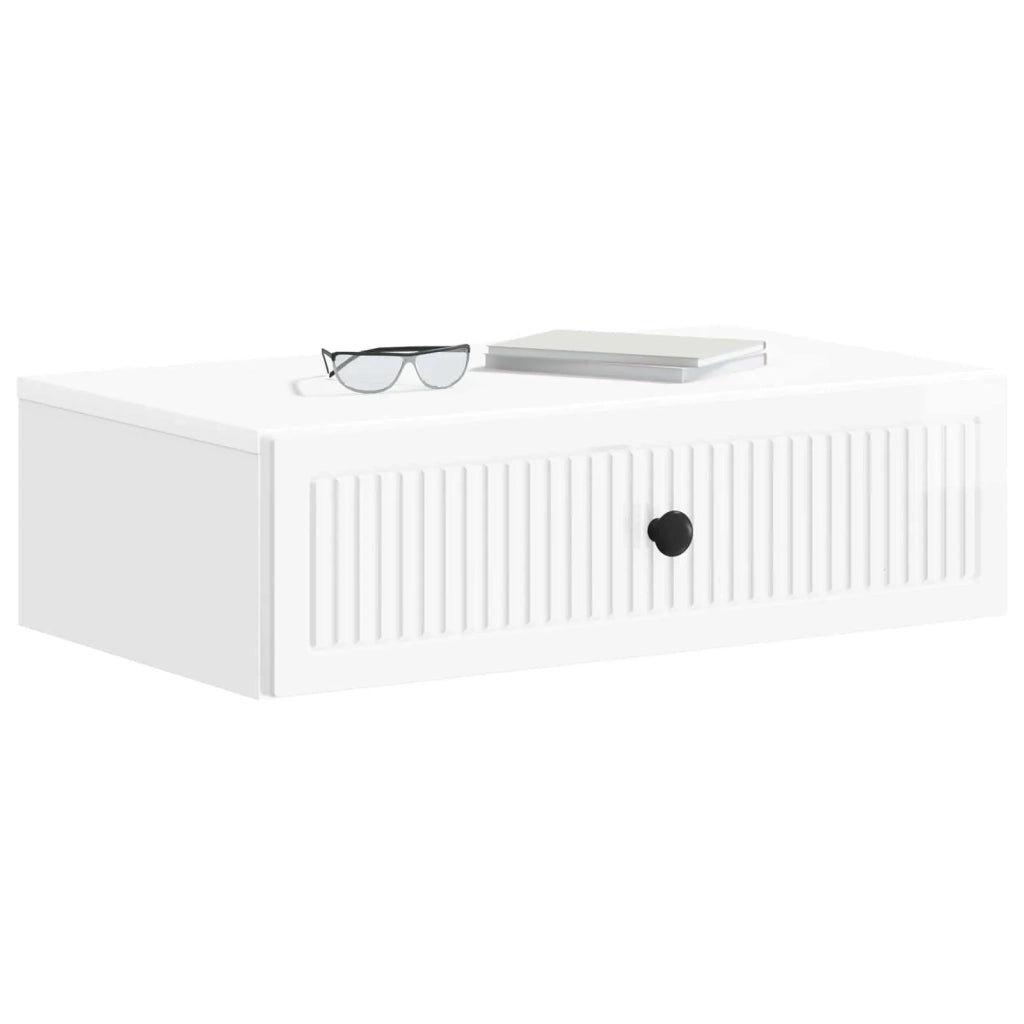 Tavolino da Parete Laterale Bianco Lucido 59 x 34,5 x 17 cm 897979