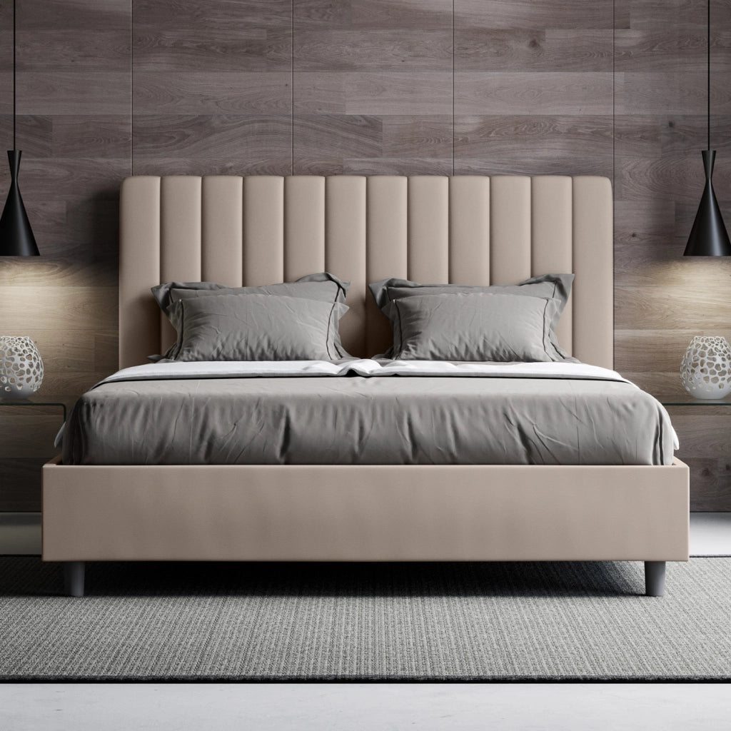 Letto contenitore imbottito 160x190 similpelle tortora Agueda