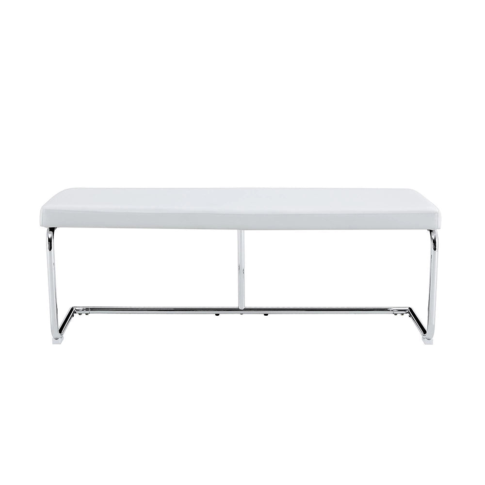 Panchina in pelle bianca 130 cm - Xylo - struttura cromata, moderna, per sala da pranzo, ingresso, soggiorno
