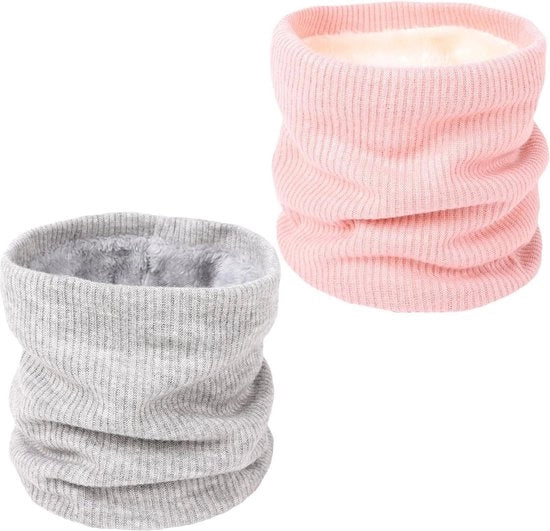Schiacchi di lana per inverno - Rosa e grigio - Collare e sciarpa con fiocchi di neve - Sciarpa a lana - Adatto a tutti i sessi - Unico taglia.