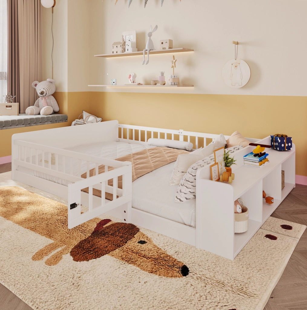 Letto per bambini in pino bianco 140x200 cm con ripiani