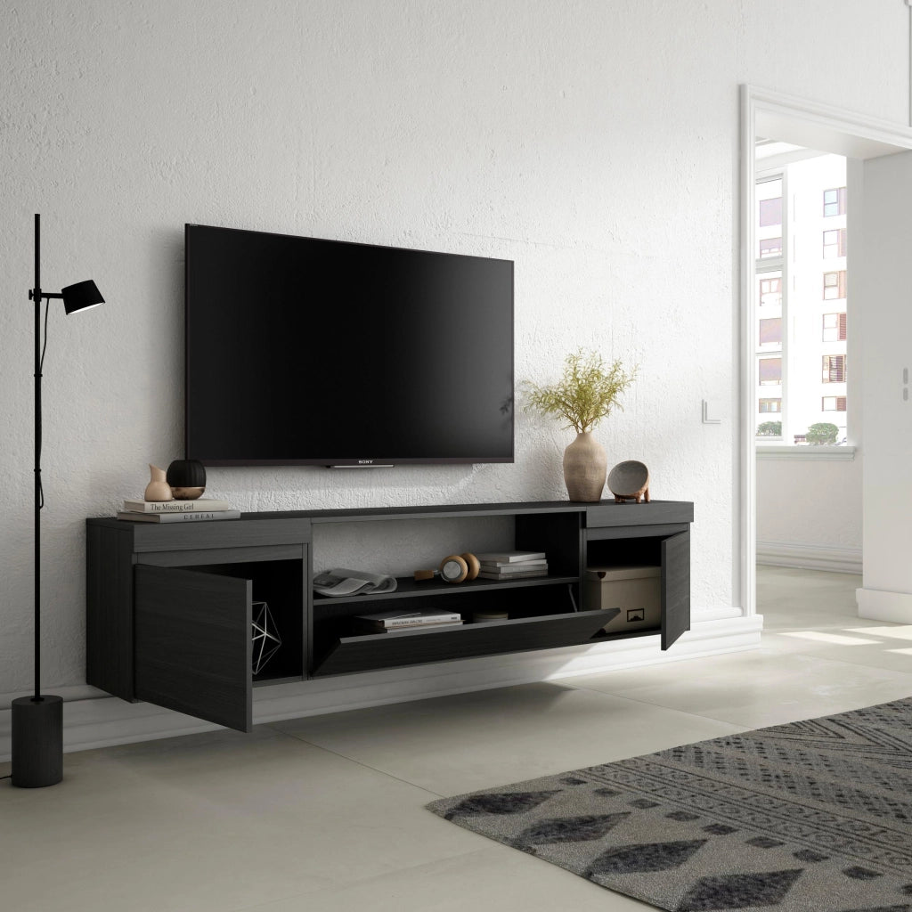 Mobile TV, 200x35x45cm, soggiorno, Per TV fino a 80", da appendere, Nero RF2186