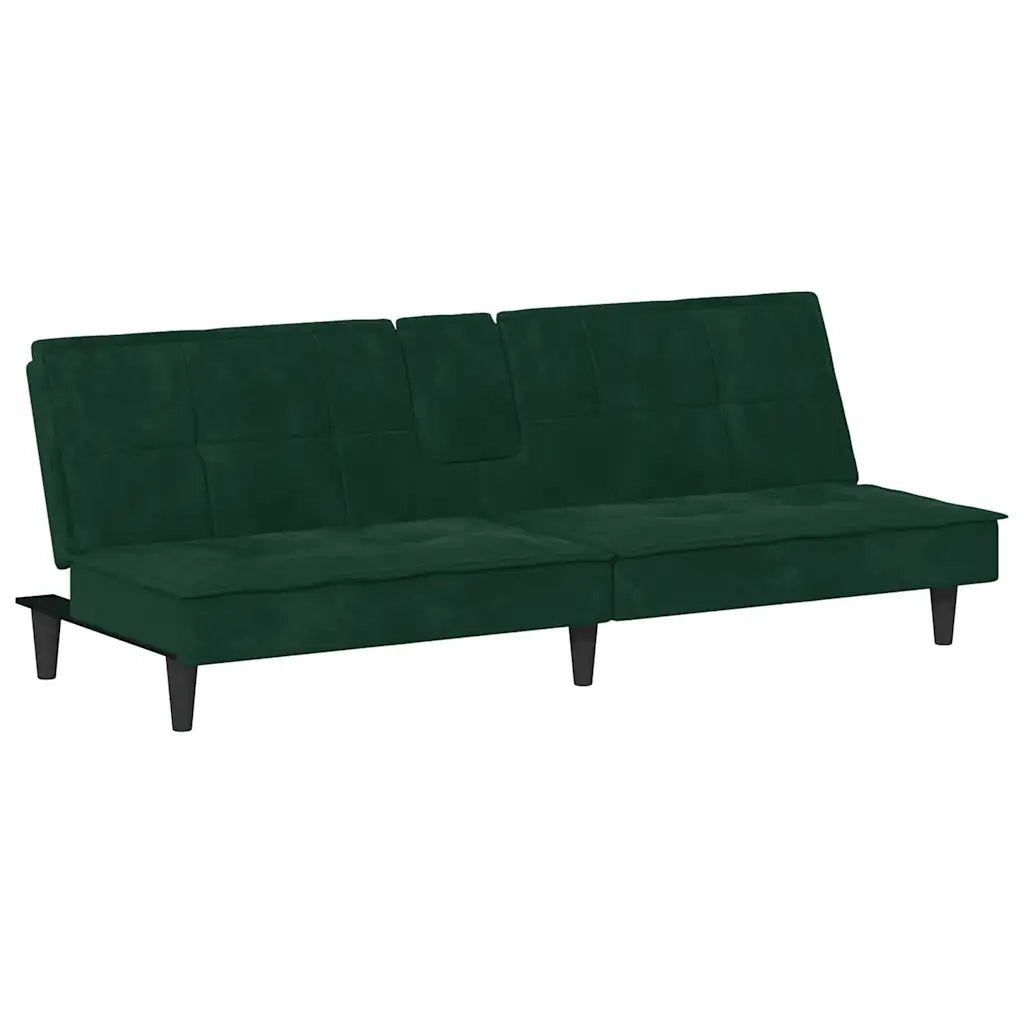 Divano Letto con Portabicchieri in Velluto Verde Scuro 351922