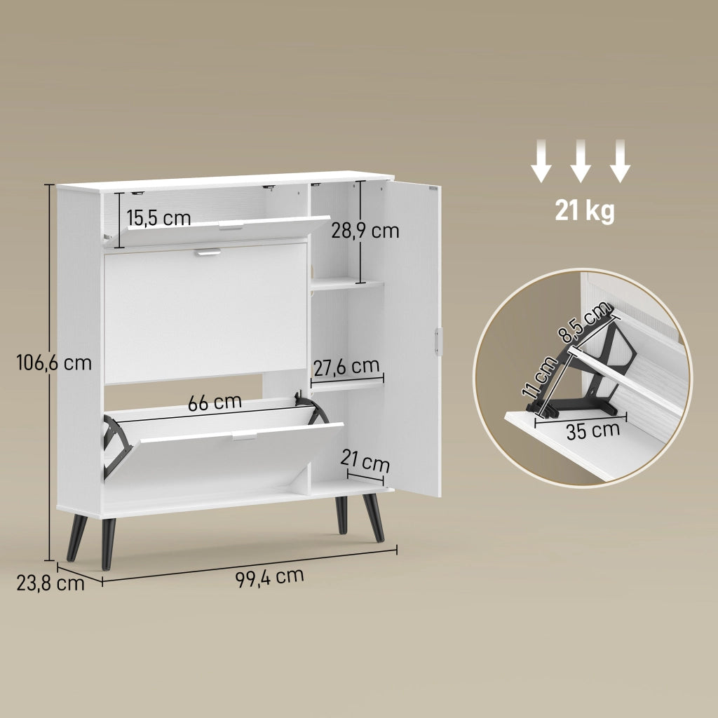 Scarpiera con 2 ante a ribalta ¨C zephmum ¨C Bianco 60x30x100 cm