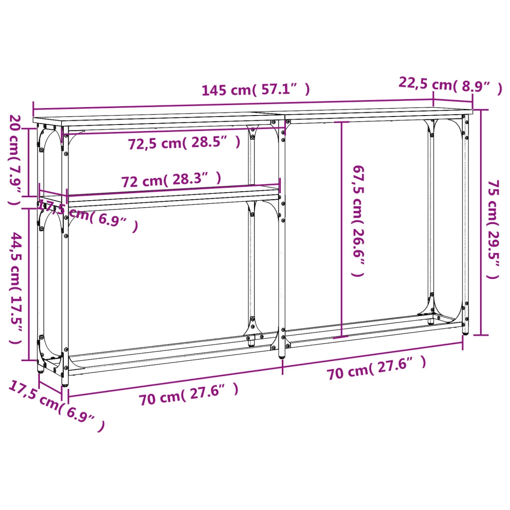 Tavolino Consolle | Tavolo d'Ingresso Rovere Fumo 145x22,5x75 cm Legno Multistrato