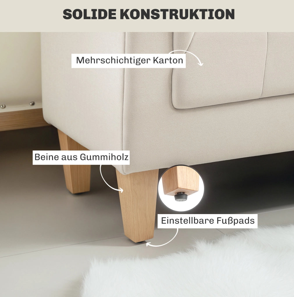 Panca imbottita beige in ciniglia con braccioli, 115 cm