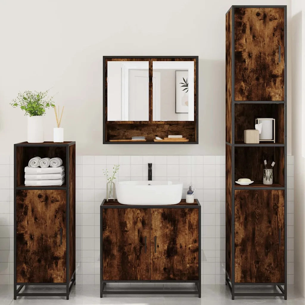 Set Mobili da Bagno 4 pz Rovere Fumo in Legno Multistrato 3301217