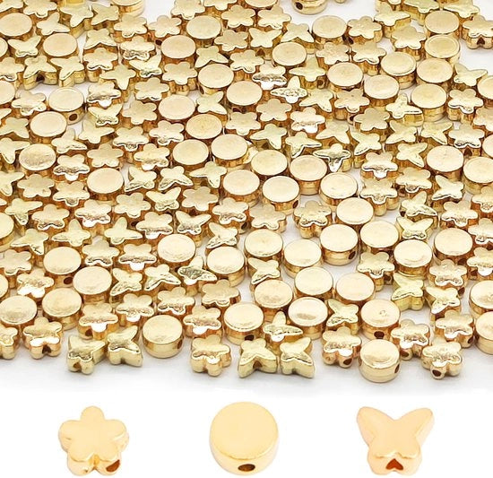 Set di Perle 300 pezzi - Spacer in Oro - Perle a Fiore - Perle a Farfalla - Perle Sferiche - Resina di Alta Qualità - Accessori per Gioielli