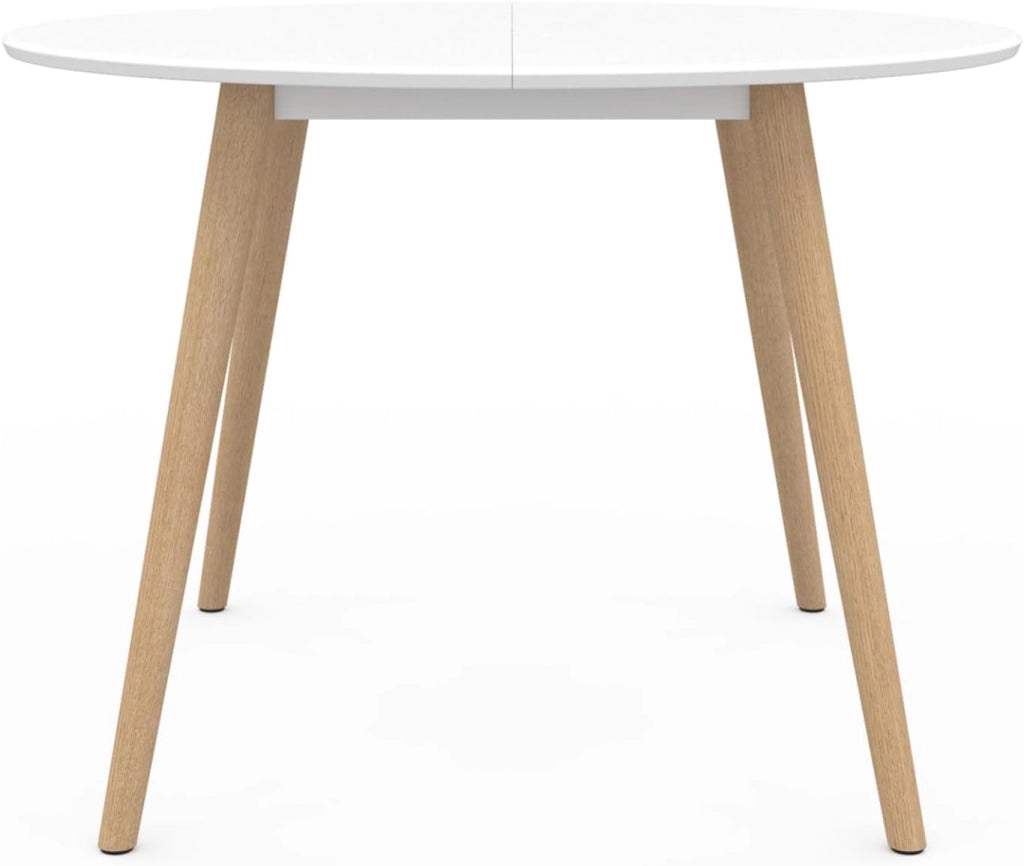 INGA Mesa de comedor redonda para 6 personas blanca 110 cm