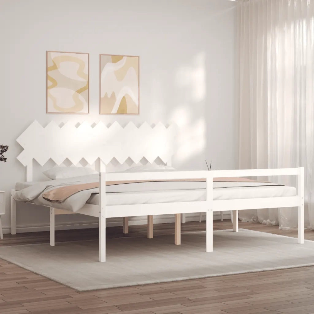 Letto per Anziani con Testiera Bianco 200x200 cm Legno Massello 3195567