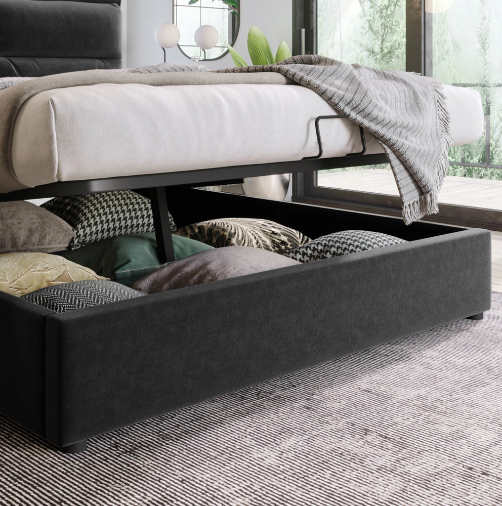 Letto matrimoniale 140x200 cm contenitore in velluto nero