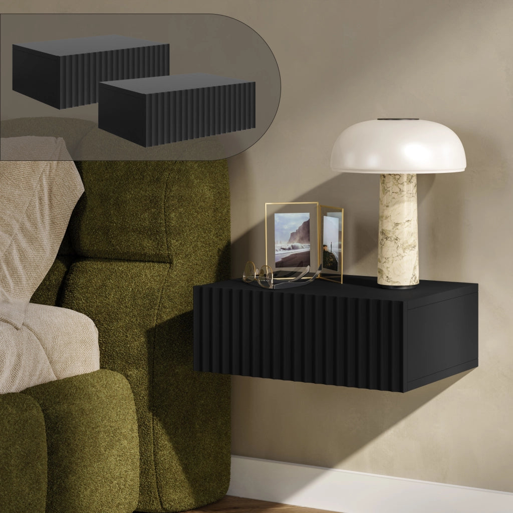 Set di 2 Comodini Sospesi da Parete Nand con Cassetto 42x30x15 cm Nero [en.casa]