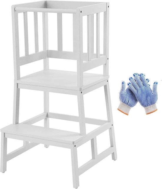 Culla da cucina per bambini - scala a pioli per bambini e piccoli alunni - aiutante per le mamme in naturale bambù massiccio (bianco)