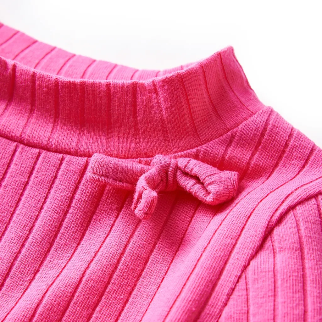 Maglietta da Bambina a Maniche Lunghe a Costine Fucsia 104