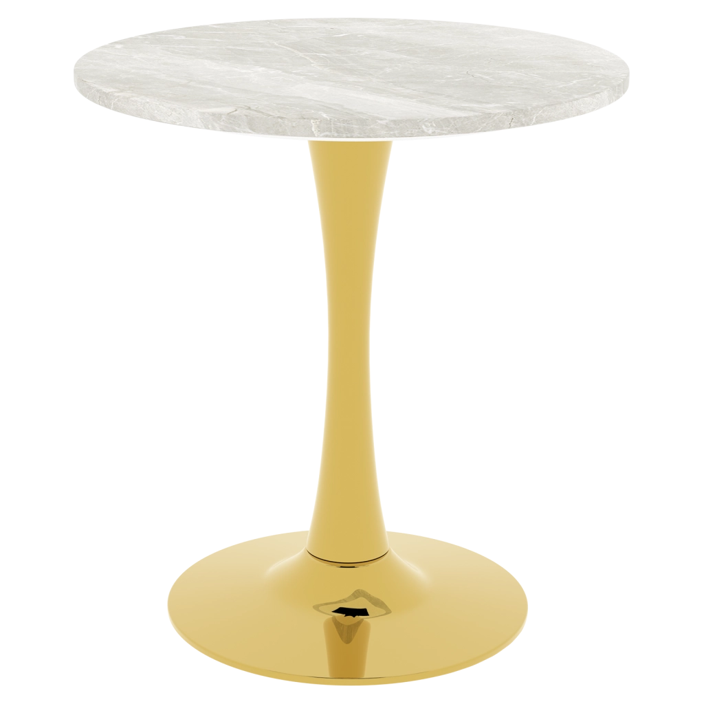 Tavolino basso rotondo in marmo artificiale dorato bianco stile moderno con linee pulite 77,5 × 77,5 × 15,5 cm