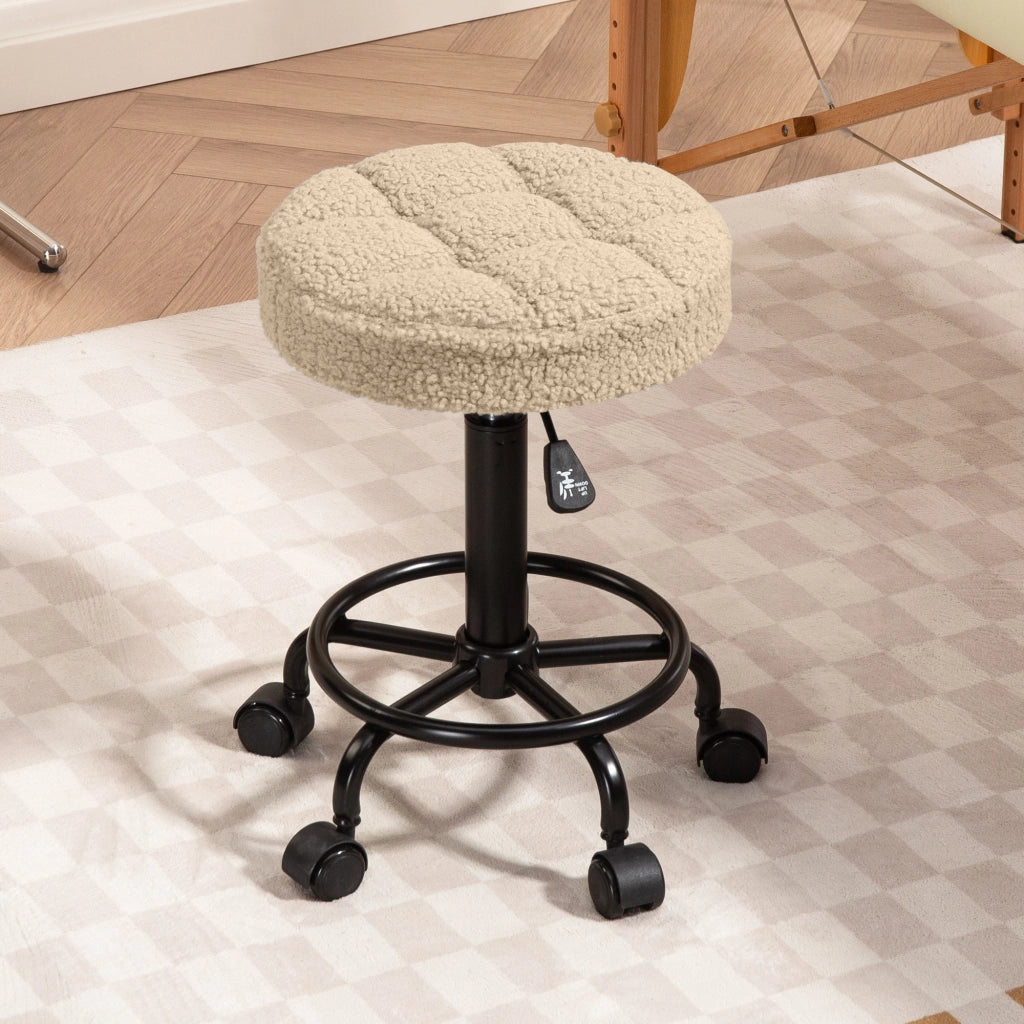 Sgabello Girevole Rotondo con Ruote Altezza Regolabile ¨C Minimal ¨C Marrone Tessuto 50-66 cm
