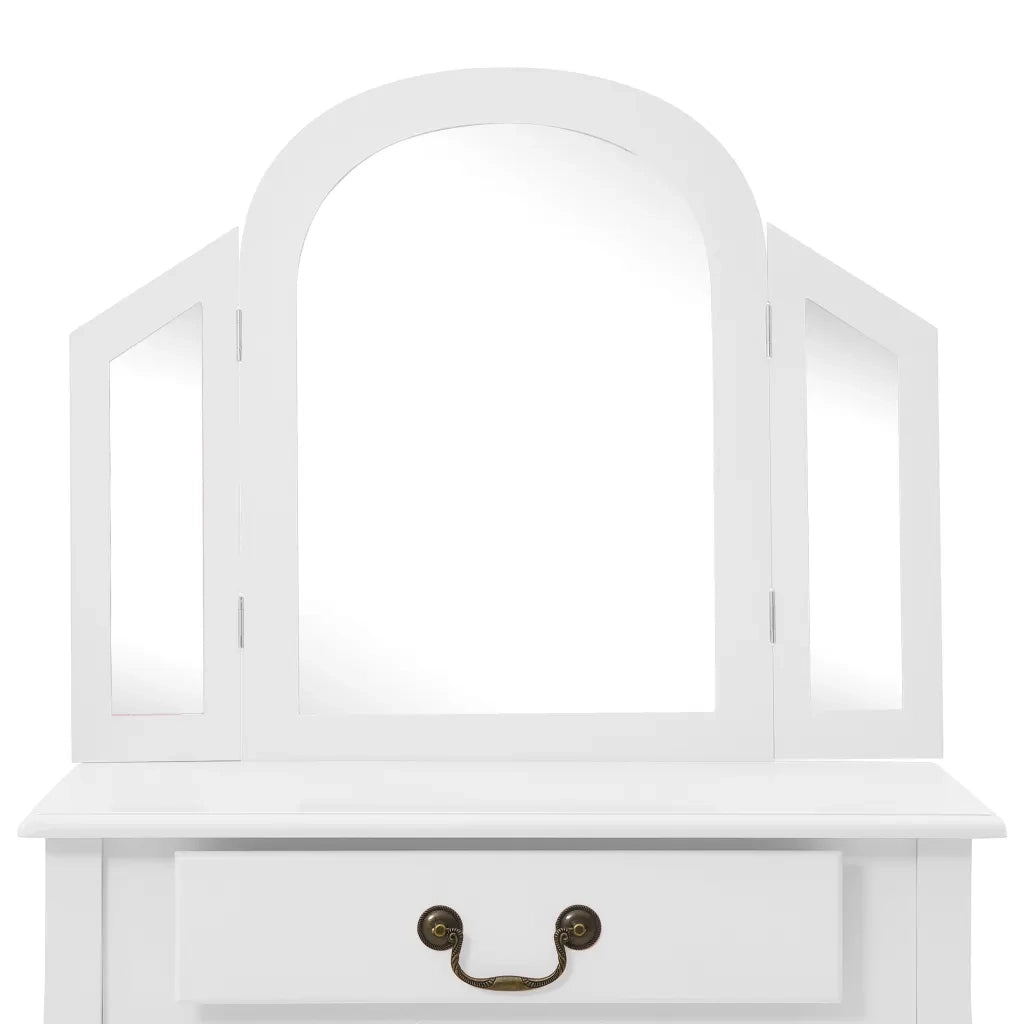 Tavolo da Trucco e Sgabello Bianco 65x36x128 cm Paulownia e MDF cod mxl 67477