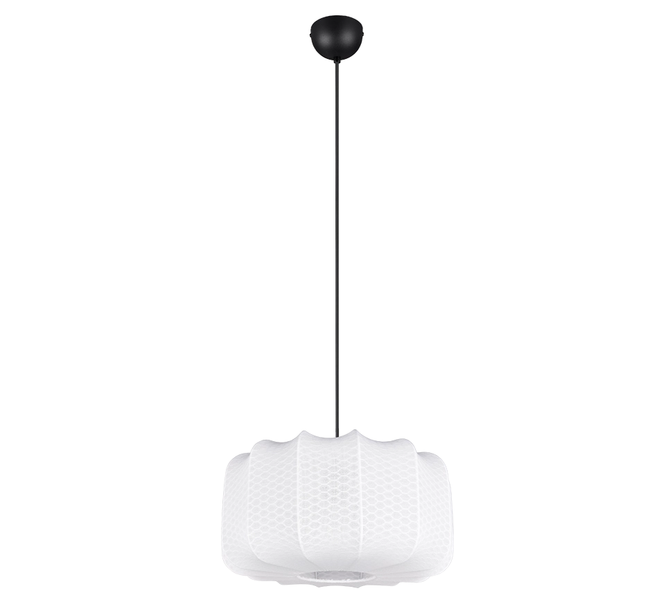Lampada a sospensione, tessuto e metallo, bianco e nero, D 40 cm, Madeline