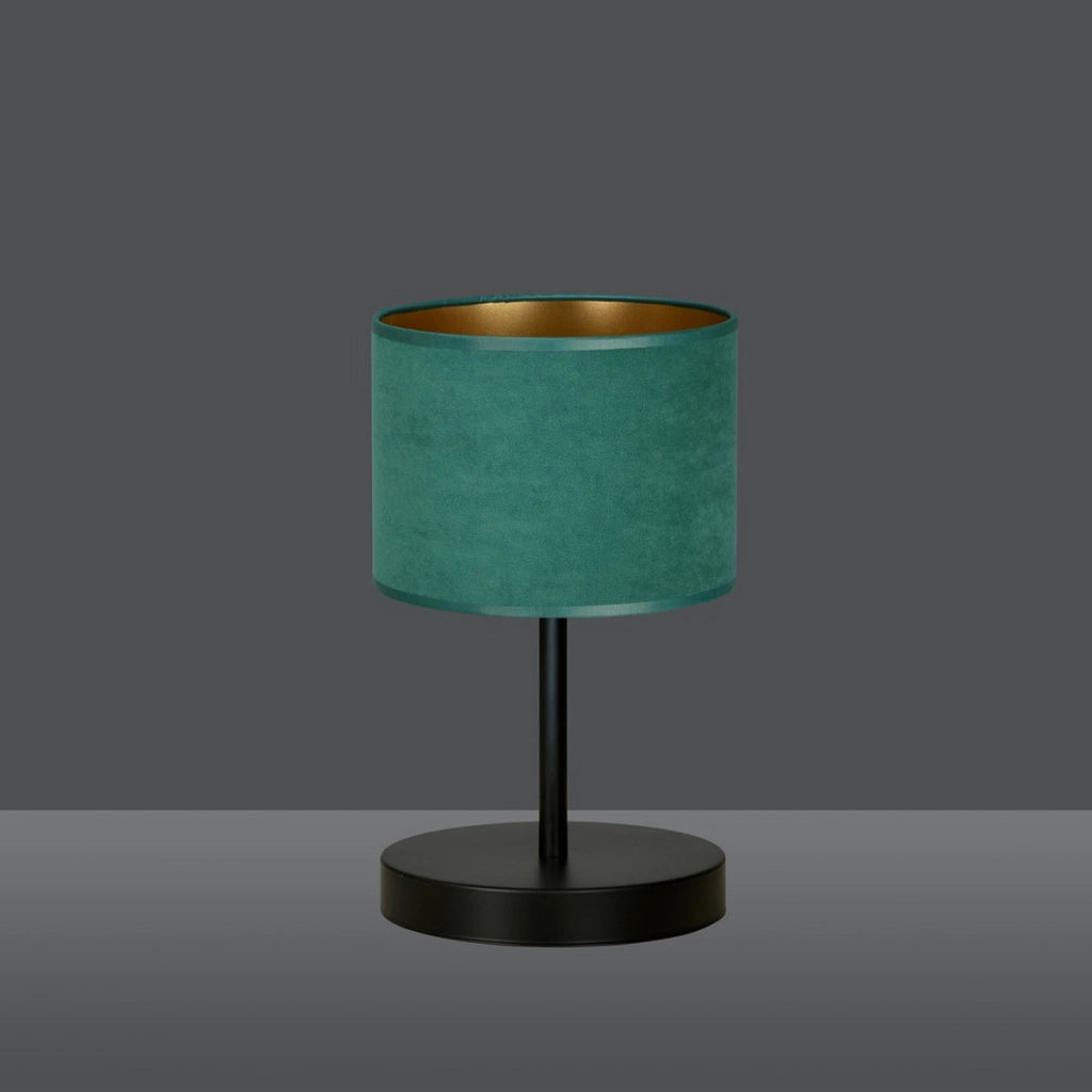 Lampada da tavolo Hilde in acciaio nero opaco e tessuto verde