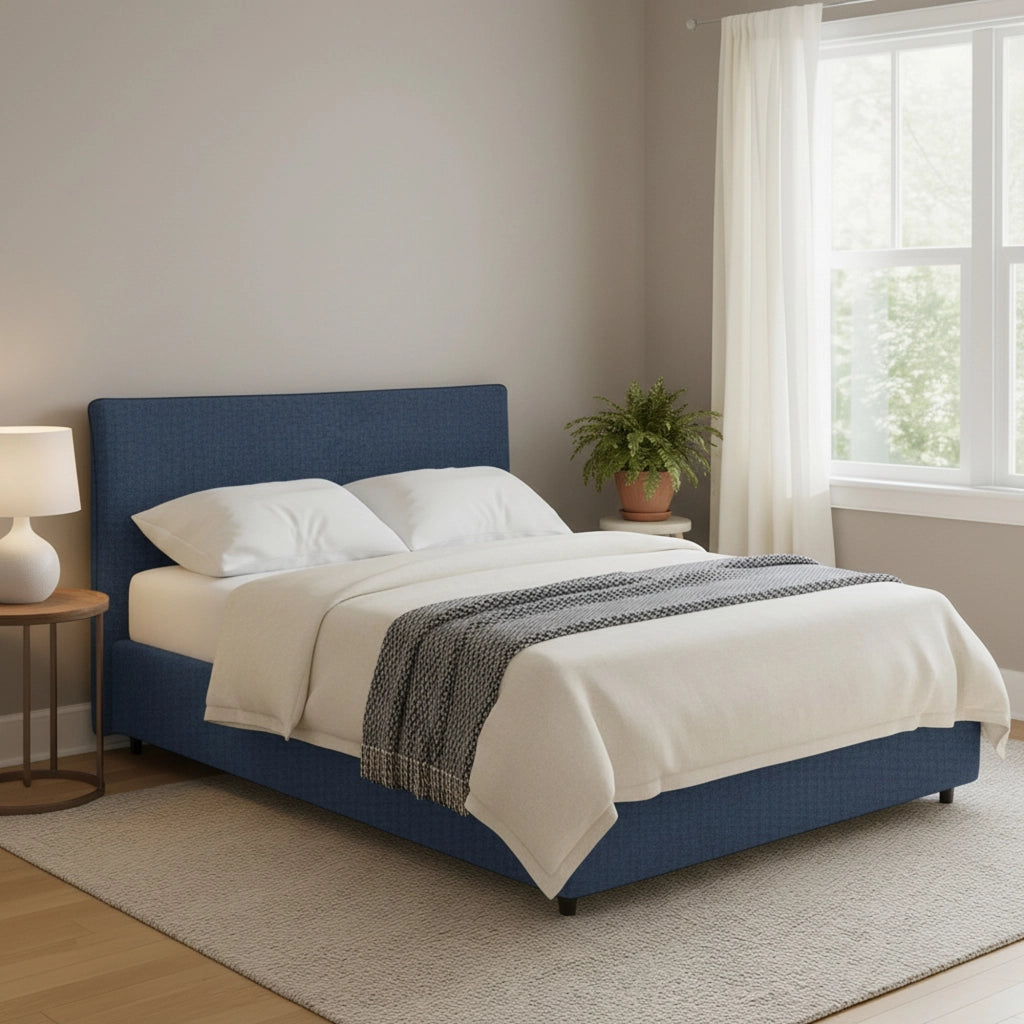 Crewe, Letto Matrimoniale Sfoderabile Made in Italy, blu
