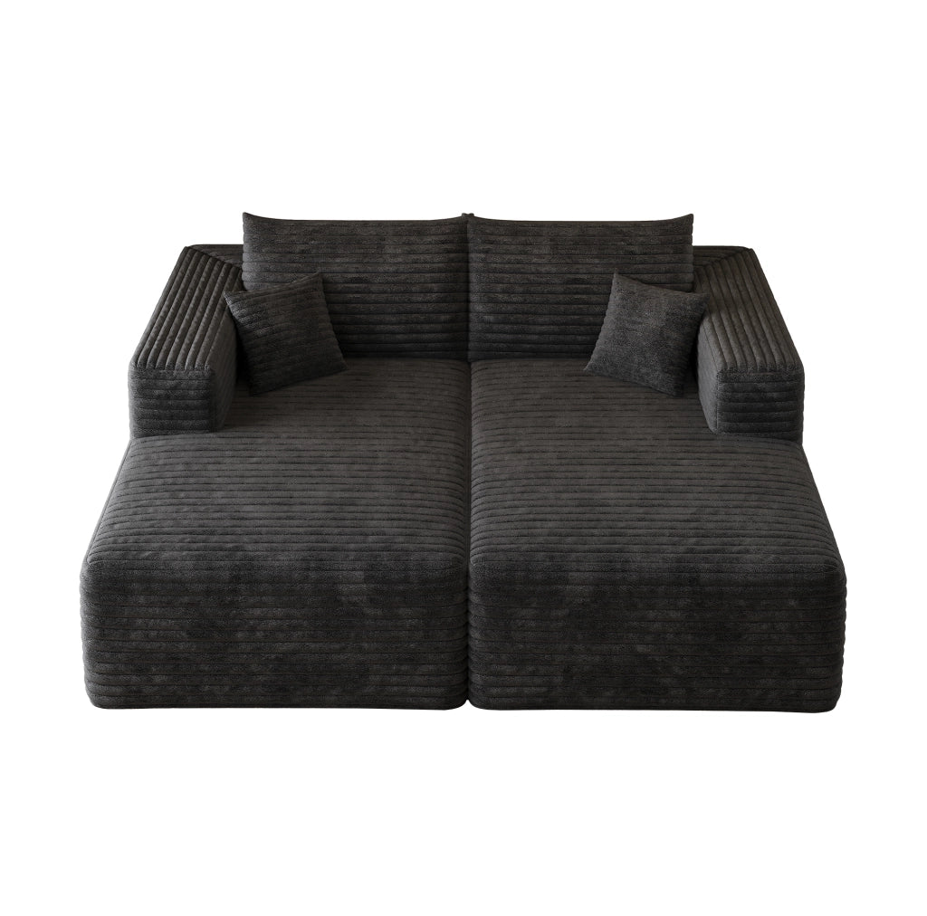 Divano modulare con chaise longue nero in tessuto a coste; senza montaggio