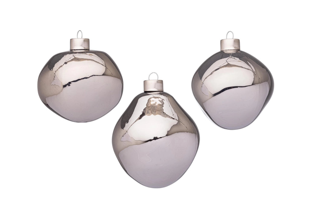 CONFEZIONI 3 PALLINE NATALE GRIGIO LUCIDO VETRO ORGANIC BIZZOTTO D8