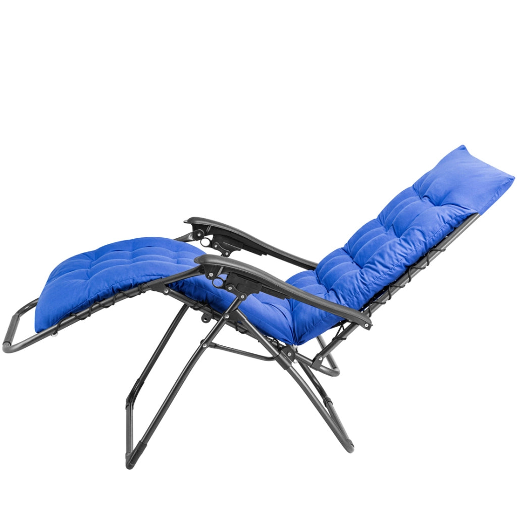 Poltrona da Giardino con Cuscino Imbottito Struttura Acciaio Pieghevole Blu Relax
