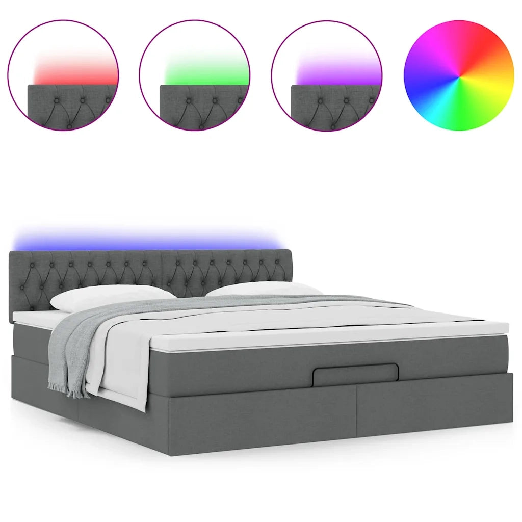 Pouf Letto con Materasso e LED Grigio Scuro 180x200cm Tessuto