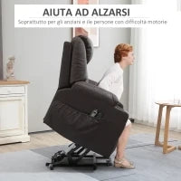Poltrona Alzapersona Reclinabile fino a 135° con Portabicchieri, Telecomando e Poggiapiedi 88x92x106 cm, Marrone