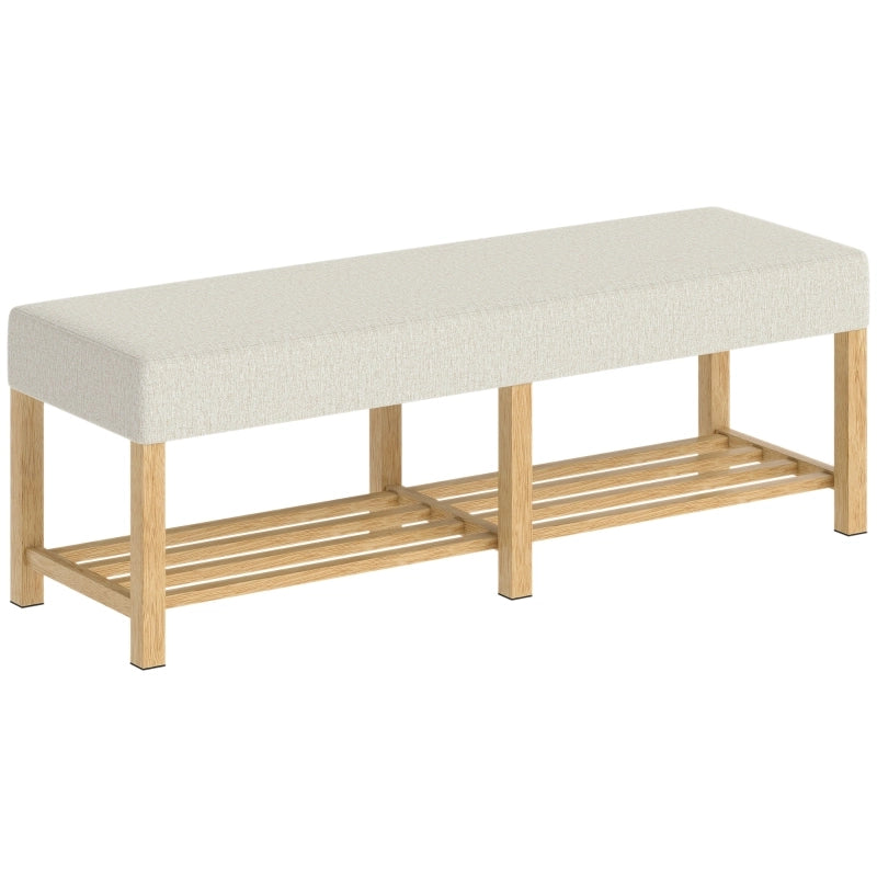 Panca portascarpe in legno massello 140 cm con seduta imbottita, stile moderno per ingresso, colore bianco crema