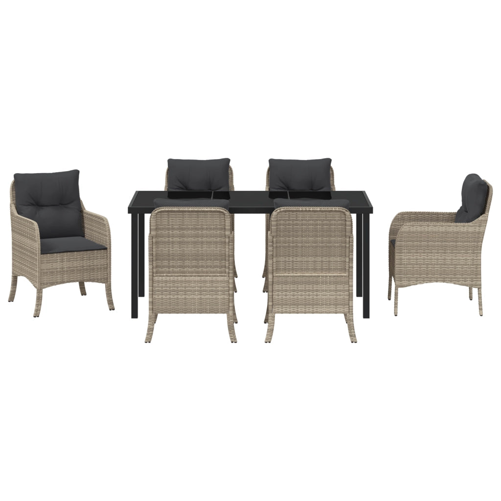 Set da Pranzo da Giardino 7 Pezzi con Cuscini Grigio Chiaro e Polyrattan