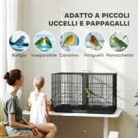 Gabbia per Uccelli con Divisorio e Ripiano Inferiore Portaoggetti, in Acciaio e PP, 94x57x57 cm, Nero