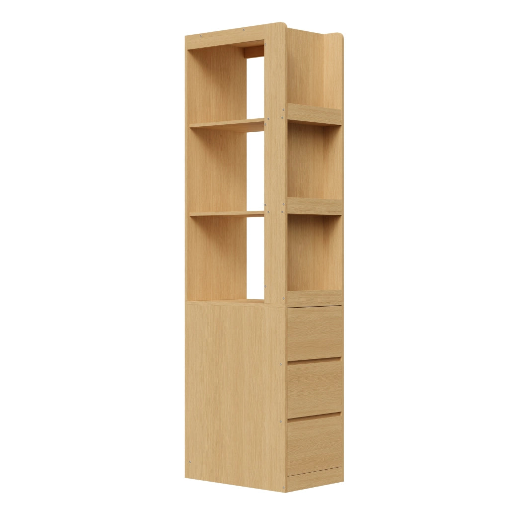 Libreria stretta alta 200 cm con 3 ripiani aperti e 3 cassetti, reversibile, con protezione anti-ribaltamento, 60×40×200 cm