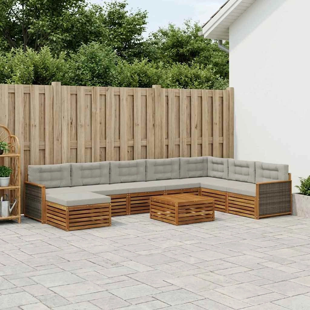 Set di divani da esterno 9 pz Naturale e Grigio Chiaro 3383739