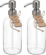 Dispensatore di sapone 'Sarajevo' - Bottiglia in vetro - con pompa in acciaio inossidabile - 2 pezzi - 500ml