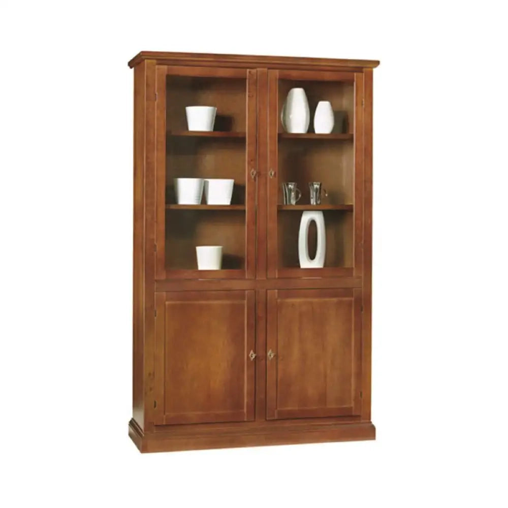 Vetrina colore noce con 2 ante vetro 2 ante legno in stile classico in legno e mdf con rifinitura in noce lucido 120x41x187 H