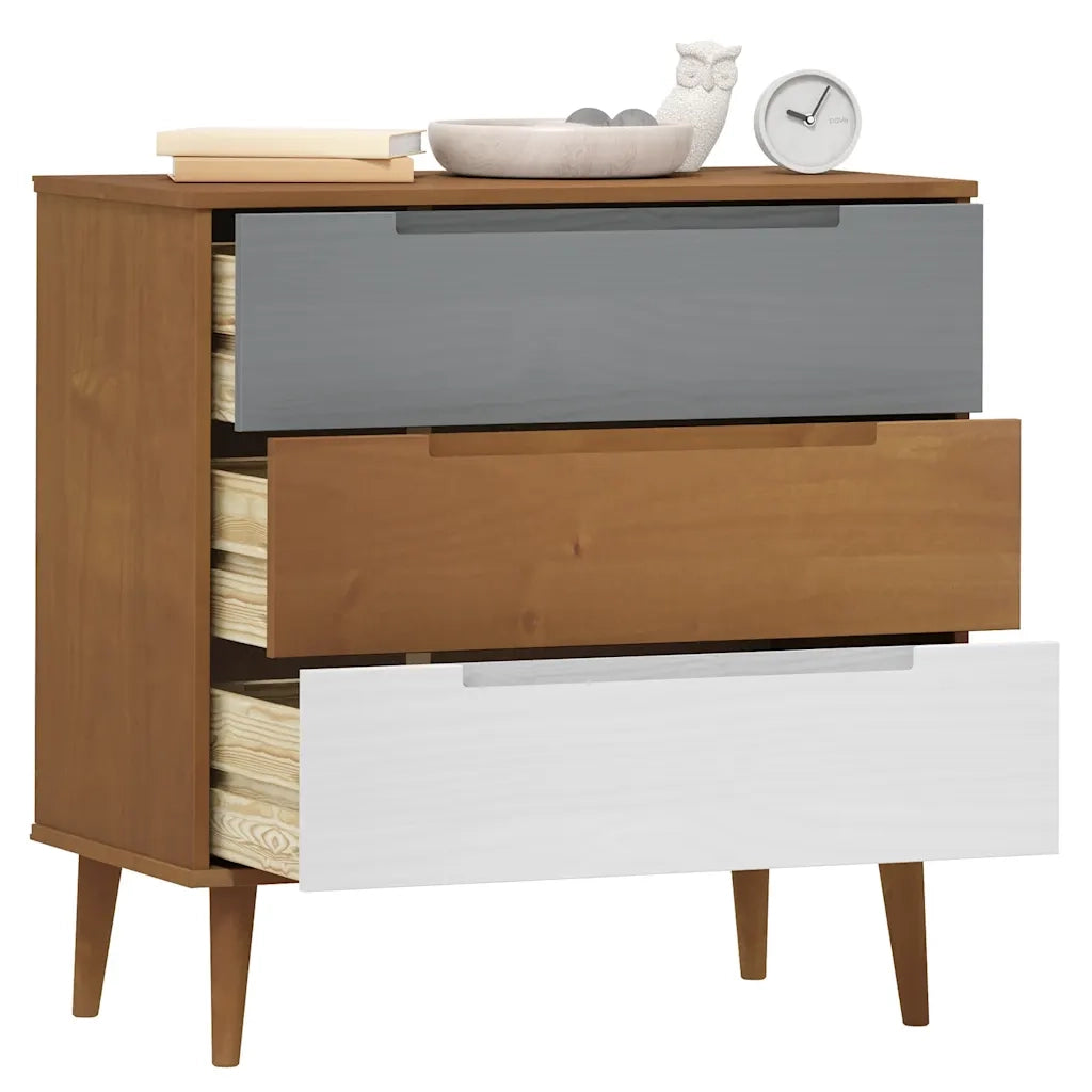 Cassettiera MOLDE Marrone 80x40x80 cm in Legno Massello di Pino CFW3214411