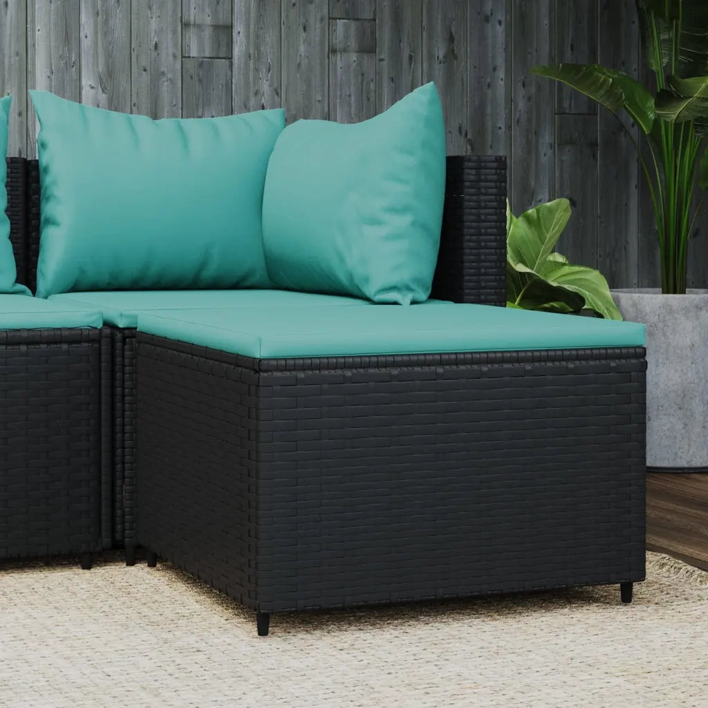 Poggiapiedi da Giardino con Cuscino in Polyrattan Nero CFW9878616